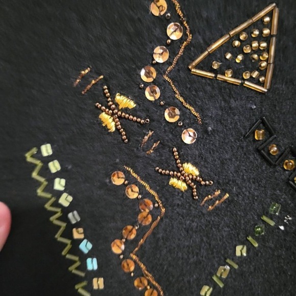 Chico's Black 100% Boiled Wool Beaded Sequin Zip Up Jacket Size 0 Small - Picture 6 of 7